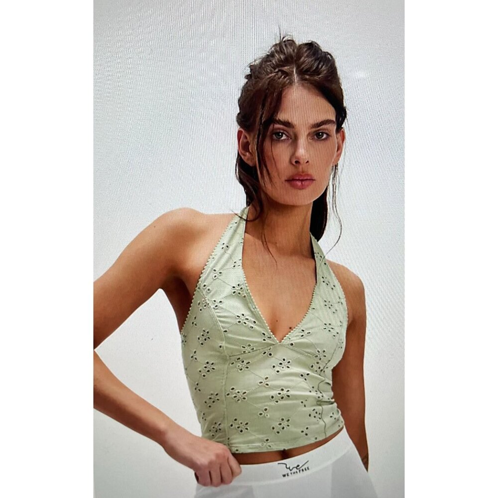 Intimately Free People Green Eyelet Embroidered Halter Top Size XS